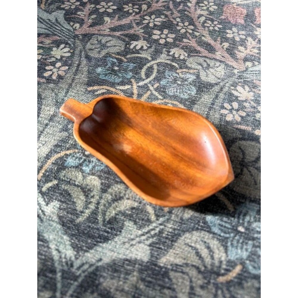 Vintage MCM Hand-Carved Monkey Pod Wood Pear Dish